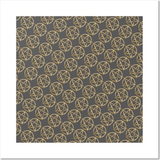 Black and Gold Pentagram Pattern Posters and Art